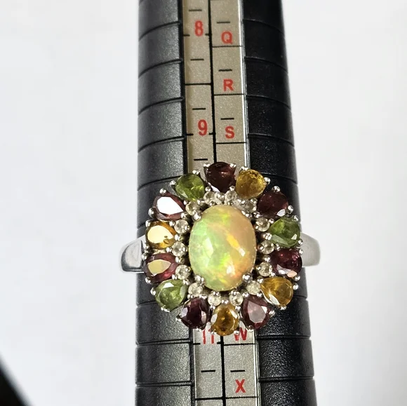 Genuine Ethiopian Opal & Multicolor Tourmaline Ring Sterling Silver Size 10! ✨️ - Picture 9 of 9